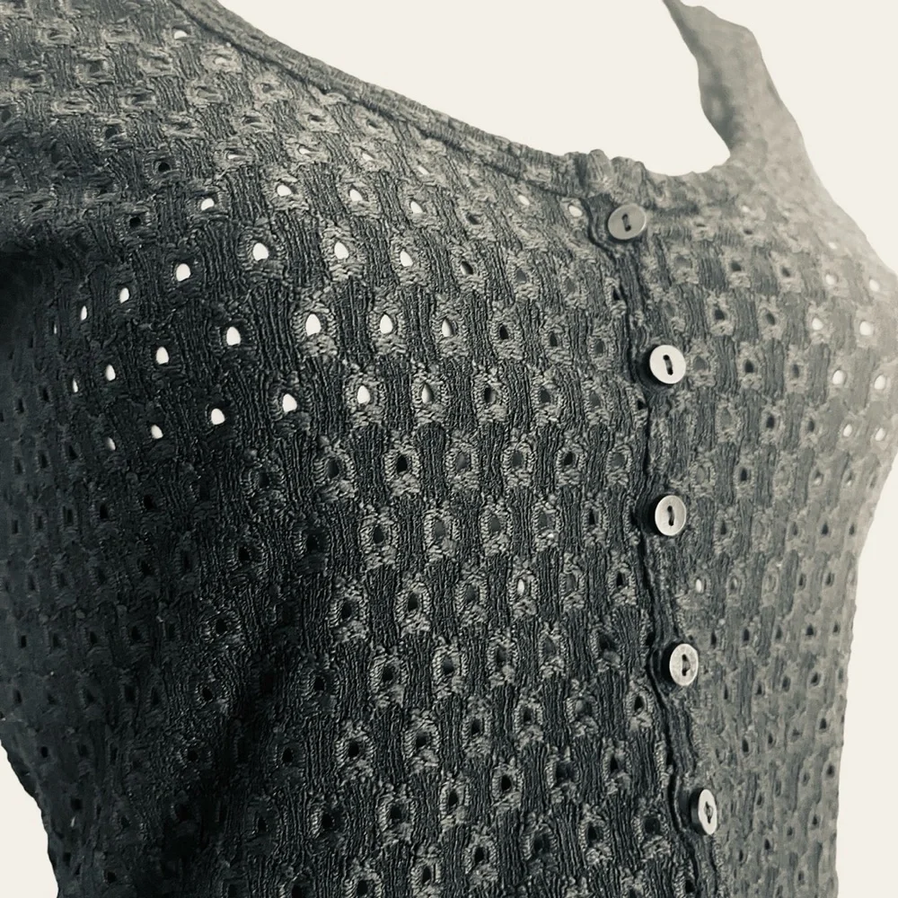H & M black eye let patterned boho coquette twee fitted crop top Women Medium